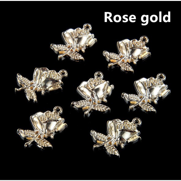 Bộ 5 Mặt Dây Chuyền Bạc / Vàng Hồng Hình Hoa Hồng 25 * 17mm