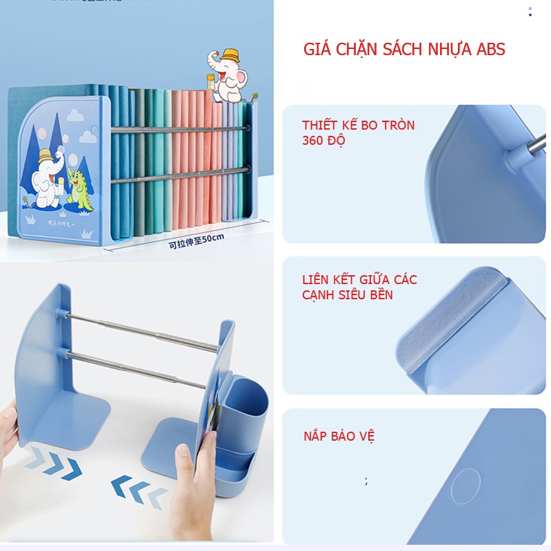 Giá chặn sách để bàn co giãn kệ chặn sách nhựa 3 ngăn MPrince BKD901