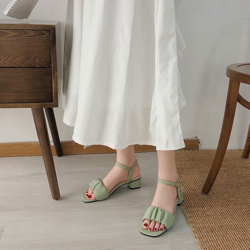  Giày Sandal Cao Gót Phối Xếp Ly Xinh Xắn Dành Cho Nữ