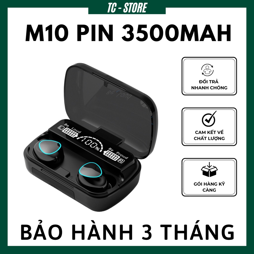 Tai nghe bluetooth SGC SM10 Pin Trâu 3500maH âm thanh trung thực, đèn Led đẹp mắt, hộp sạc có màn hình