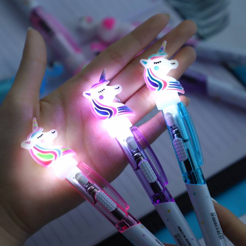1 Bút Bi Hình Kỳ Lân Có Đèn LED Phát Sáng Dễ Thương Ngòi 1mm
