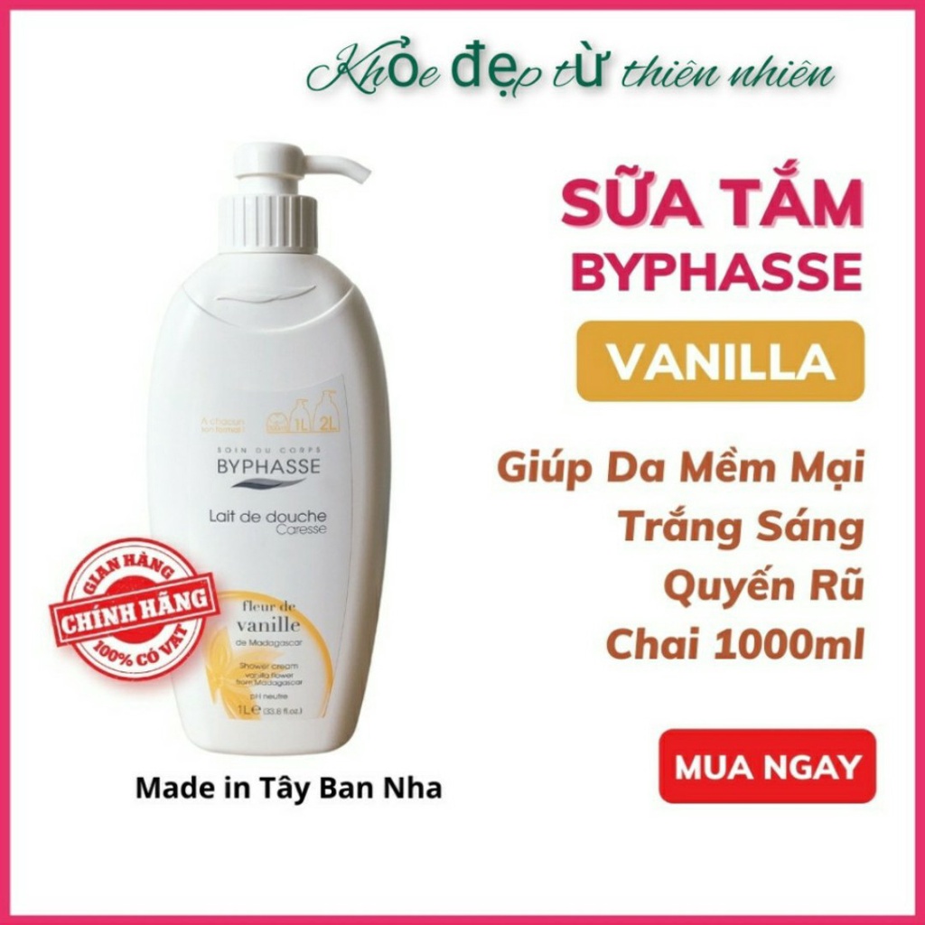 Sữa tắm Byphasse hương Vanilla Giúp Da Mềm Mại, Mịn Màng, Hương Thơm Quyến Rũ Chai 1 Lít