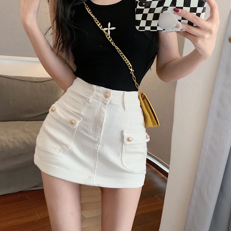 jiashucheng Chân Váy Denim Dáng Chữ a Lưng Cao Thời Trang Mùa Hè Cho Nữ