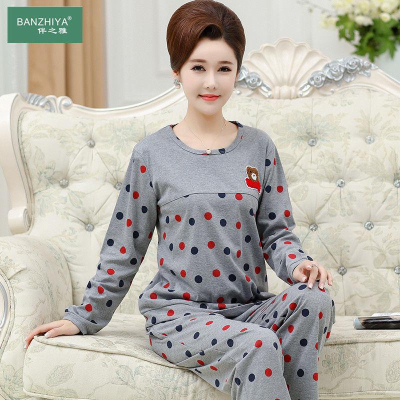 Bộ Đồ Ngủ cotton Tay Dài Thời Trang Xuân Thu Dành Cho Phụ Nữ Trung Niên