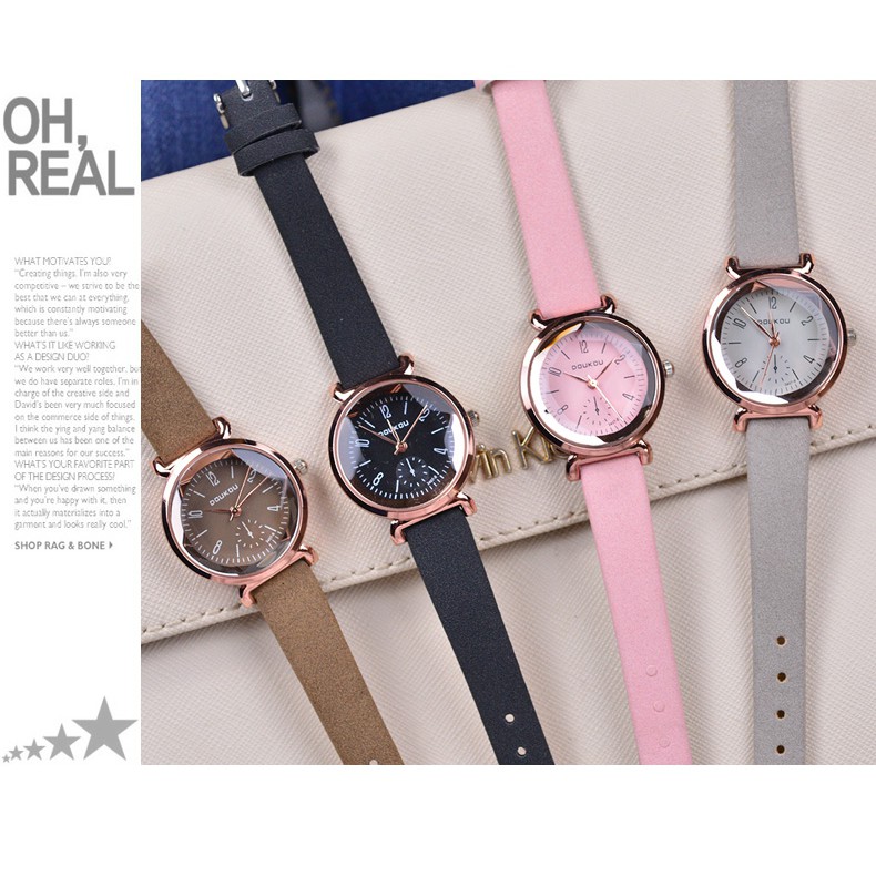 [CÓ VIDEO - ẢNH THẬT] Đồng hồ nữ DouKou 71117 dây da lộn cao cấp mặt tròn vát 3D | BigBuy360 - bigbuy360.vn