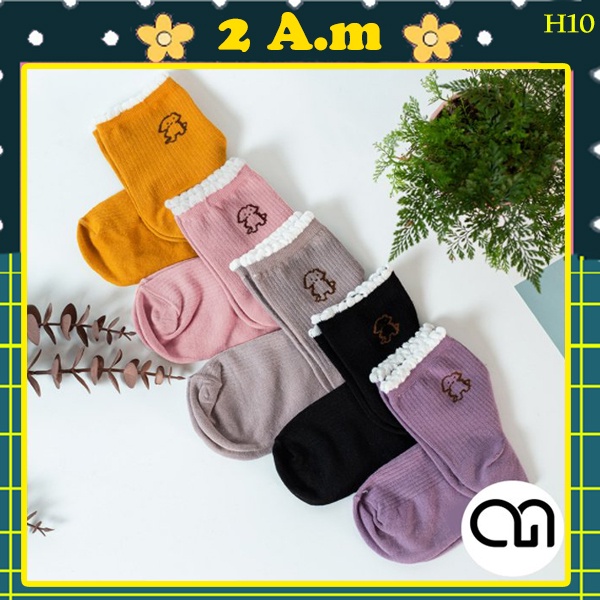 Tất Vớ Cổ Trung Nữ Thời Trang Họa Tiết Bé Ciu Nhiều Màu Unisex Style Hàn Quốc