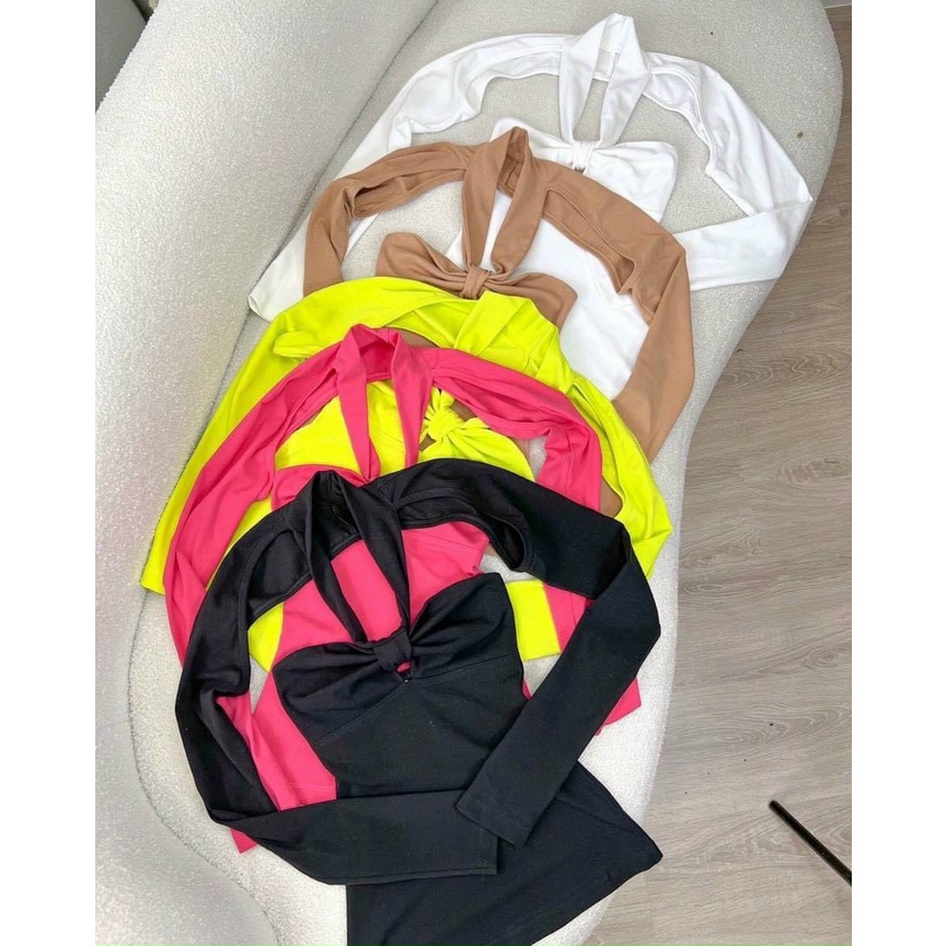 áo kiểu hở ngực cột dây đeo cổ hở ngực mới thun gân lna