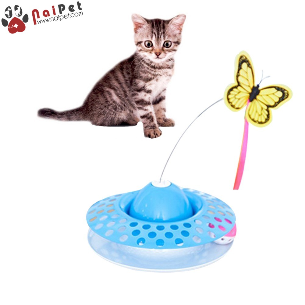 Đồ Chơi Bướm Xoay Hình Tròn Có Bóng Chuông Tự Động Cho Mèo Electric Rotating Butterfly Cat Toy DCBX 002