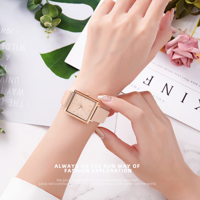 Julius Đồng Hồ Đeo Tay ja-1335 & & & - Mặt Vuông Sợi Ren Chống Thấm Nước Thời Trang Phong Cách Hàn Quốc Cho Học Sinh Trung Học