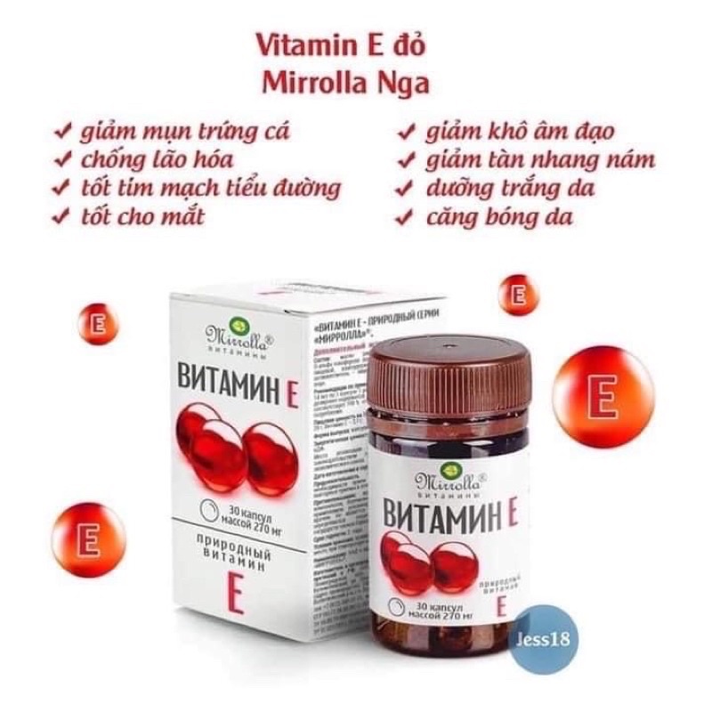 Vitamin E đỏ 270mg Nga,uống đẹp da, giảm nám tàn nhang hộp 30 viên