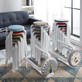 Ready Stock Stool✵✘◎Solid wood round stool household adult dining chair Nordic upholstery cloth simple small modern hi
