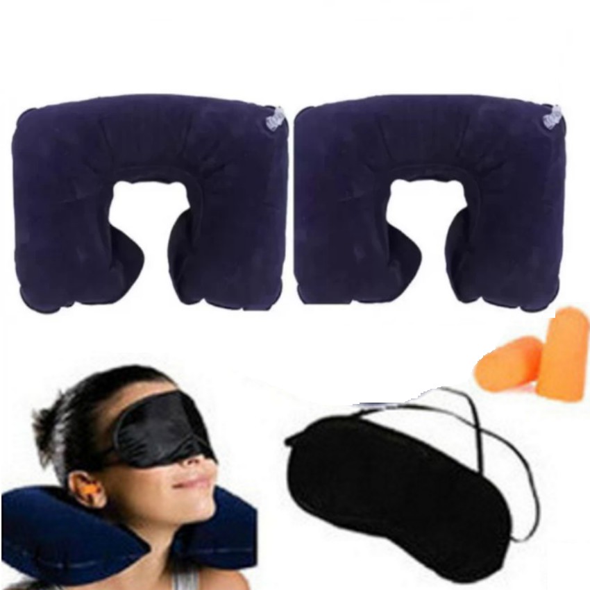 Bộ 2 Gối Hơi Kê Cổ + 2 Bịt Mắt+ 2 Bịt Tai Tiện Ích Trên Ô Tô TL6339-2 (xanh đậm) [SKM]