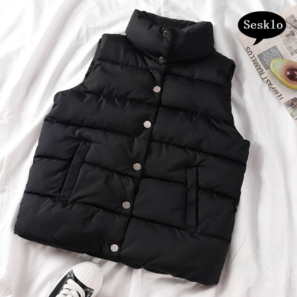 Áo khoác phao không tay phối túi và nút cài thời trang mùa thu và đông dành cho nữ | BigBuy360 - bigbuy360.vn