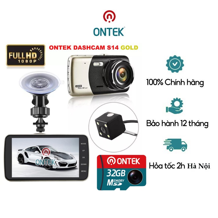 [BH 12 THÁNG] Camera Hành Trình chính hãng ONTEK S14 GOLD Trước Và Sau Full HD - Phiên bản Tiếng Việt