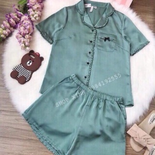 Bộ pijama cộc chất lụa đẹp phối bèo