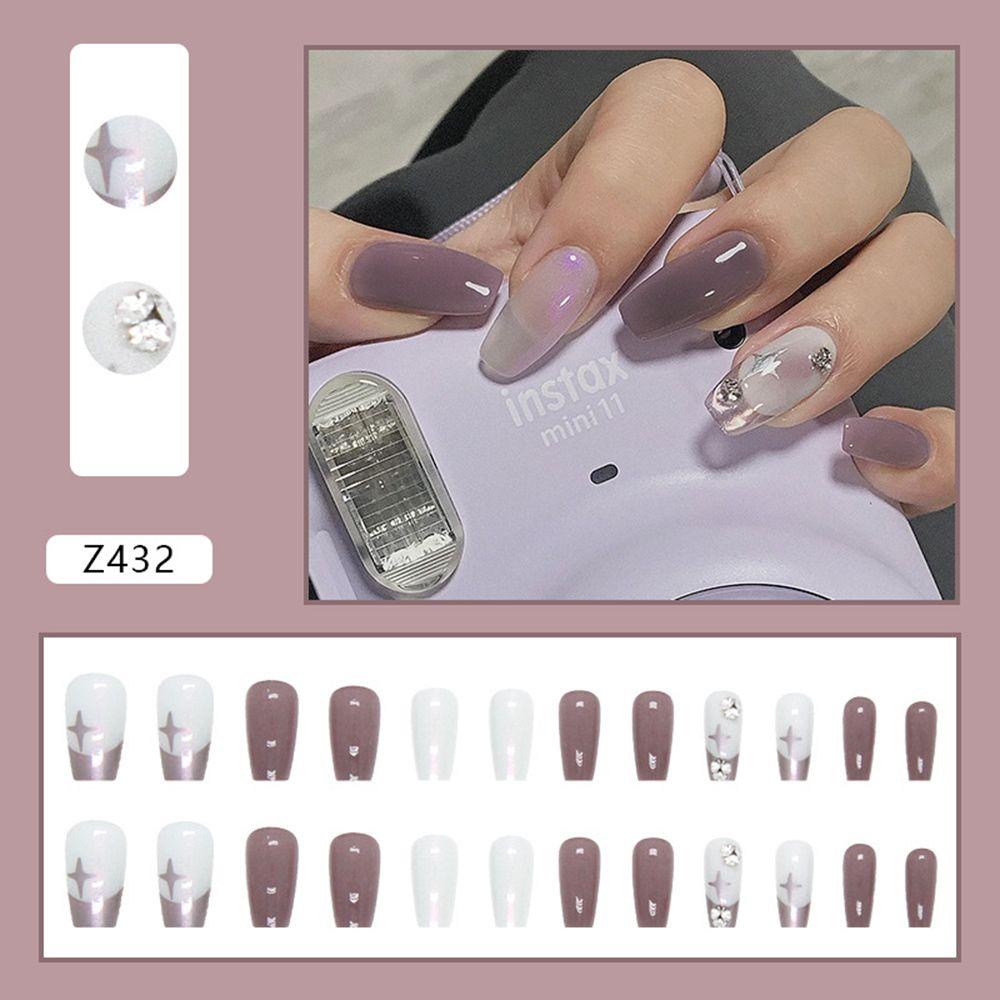 Set 24 Móng Tay Giả Có Thể Tháo Rời|Móng Tay Giả Hình Vuông Họa Tiết Bướm