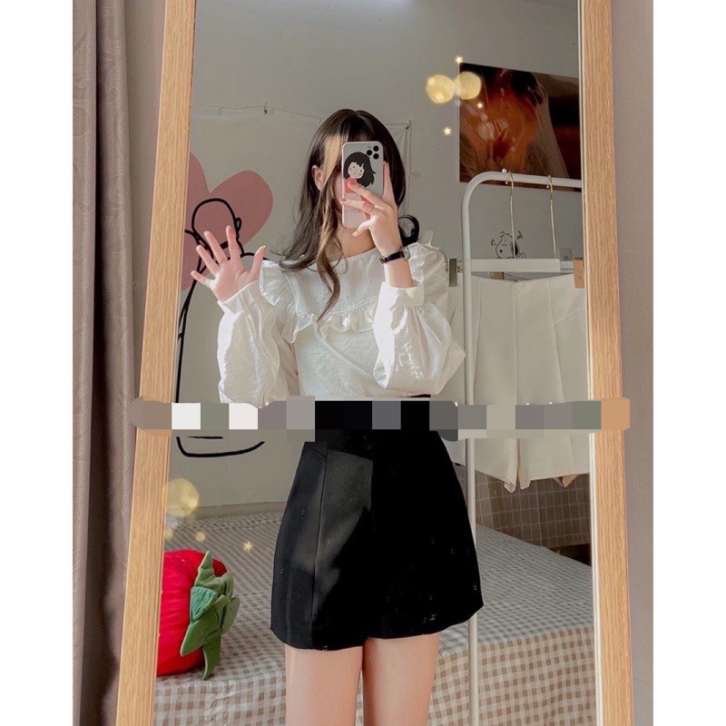 Áo Sơ Mi Kiểu Bèo Viền( Ảnh Thật shop Chụp Kèm Video Cận Chất)