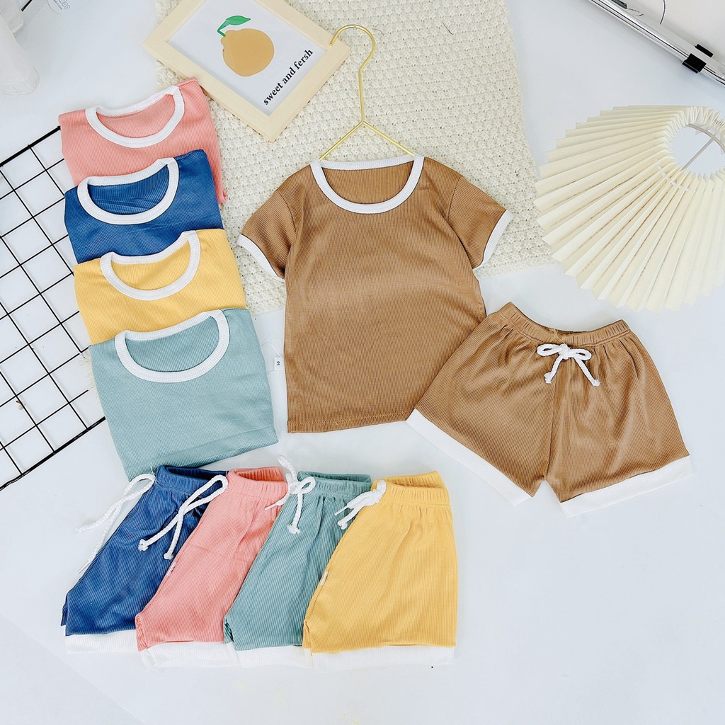 BỘ QUÀN ÁO MINKY MOM 002 CHO BÉ (MÀU TRƠN VIỀN TRẮNG)