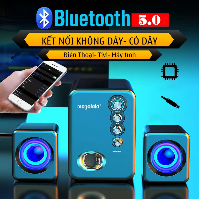 Loa Vi Tính, Máy Tính, Kết Nối Bluetooth Có Đèn Led Super Bass, Âm Thanh Sống Động Mogolala Cao Cấp