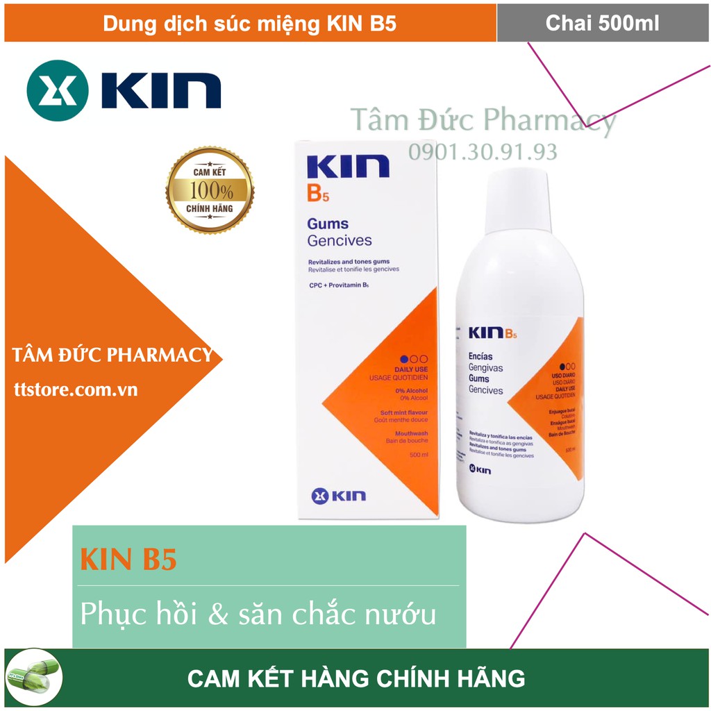 Dung dịch súc miệng KIN B5 500ml - Giúp phục hồi &amp; săn chắc nướu, ngăn ngừa mảng bám, răng chắc khoẻ