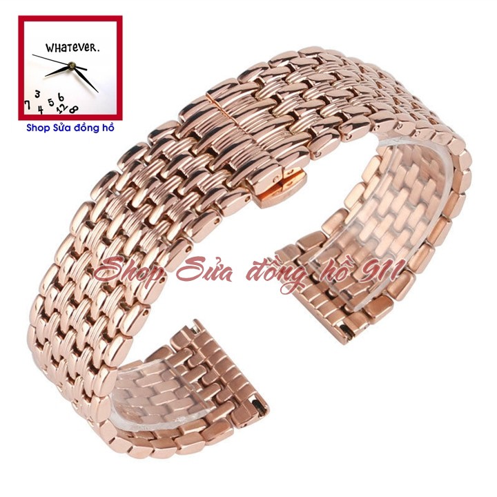 Dây đồng hồ kim loại cao cấp mắt đúc, khóa bướm. Màu Vàng hồng - Rose Gold