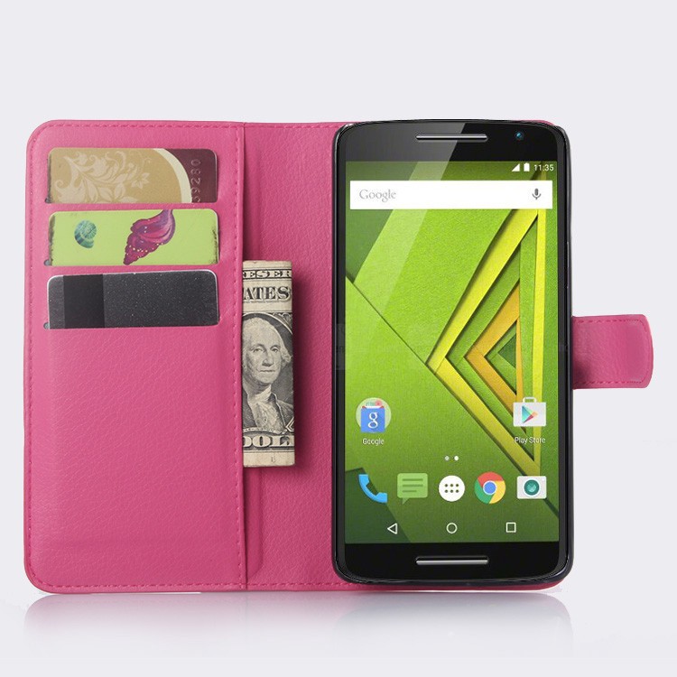 Motorola Moto X Play Case Litchi Leather Wallet Flip Card Slots Stand Holder