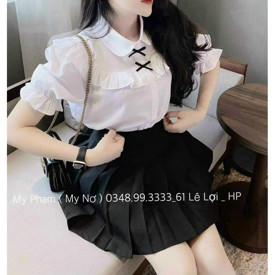 Áo Sơ Mi Nữ công sở thời trang SURI chất liệu vãi Lụa màu trắng Ngắn Tay Cổ Tròn Sen Bèo.