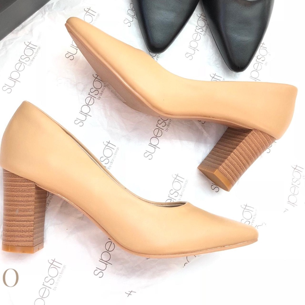 Giày SUPERSOFT mũi nhọn 7cm gót trụ chống xước