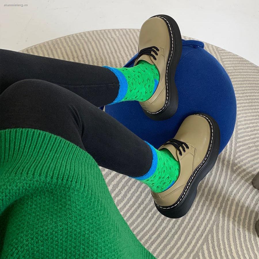 Giày Da Đế Dày Mũi Tròn Phong Cách Retro Anh Quốc 2021 Cho Nữ