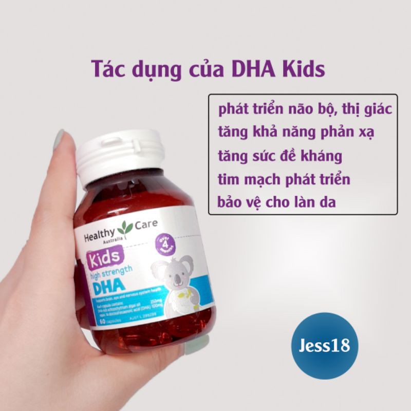 DHA Kids Healthy Care Úc viên nang phát triển trí não thị lực tim mạch cho trẻ từ 1-12 tuổi, không tanh, có vị chanh