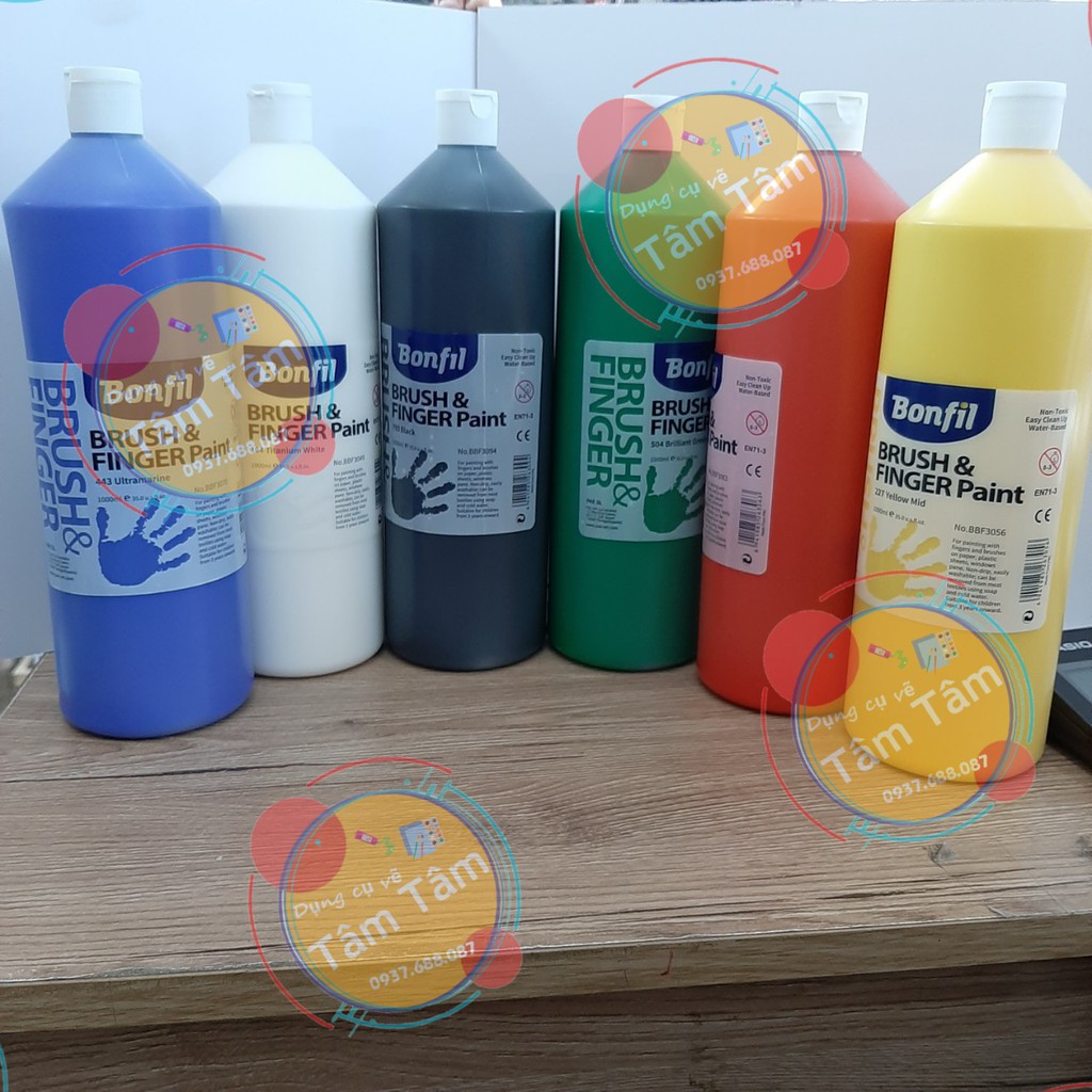 [ TÂM TÂM ]-Màu vẽ Tay Bonfil bình 1 lít, Bonfil Brush &amp; Finger Paint-