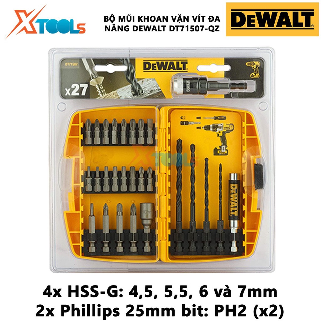 Bộ 27 mũi khoan vặn vít đa năng DeWalt DT71507-QZ | bộ 27 chi tiết mũi siết vít nhiều kích thước [CHÍNH HÃNG]