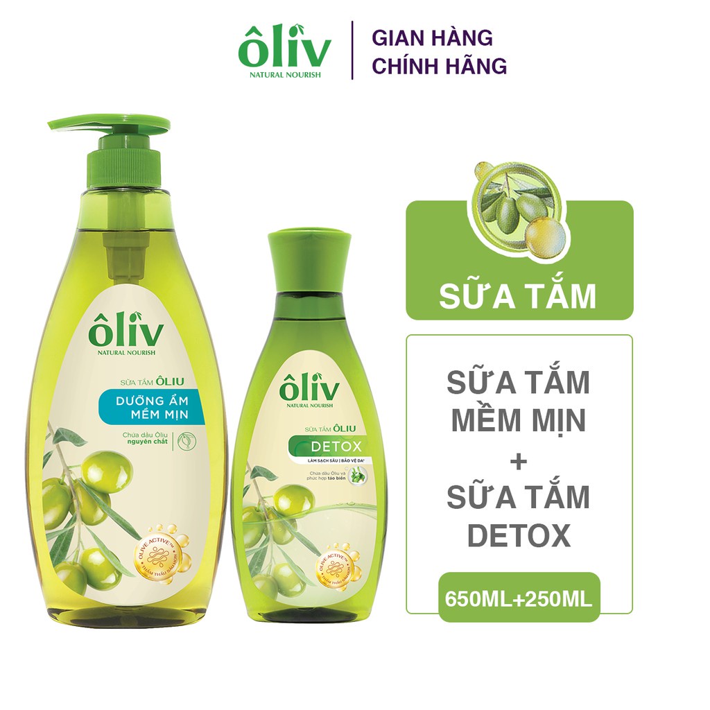 Combo Sữa Tắm Ôliv Mềm mịn 650ml + Sữa Tắm Ôliv Detox 250ml