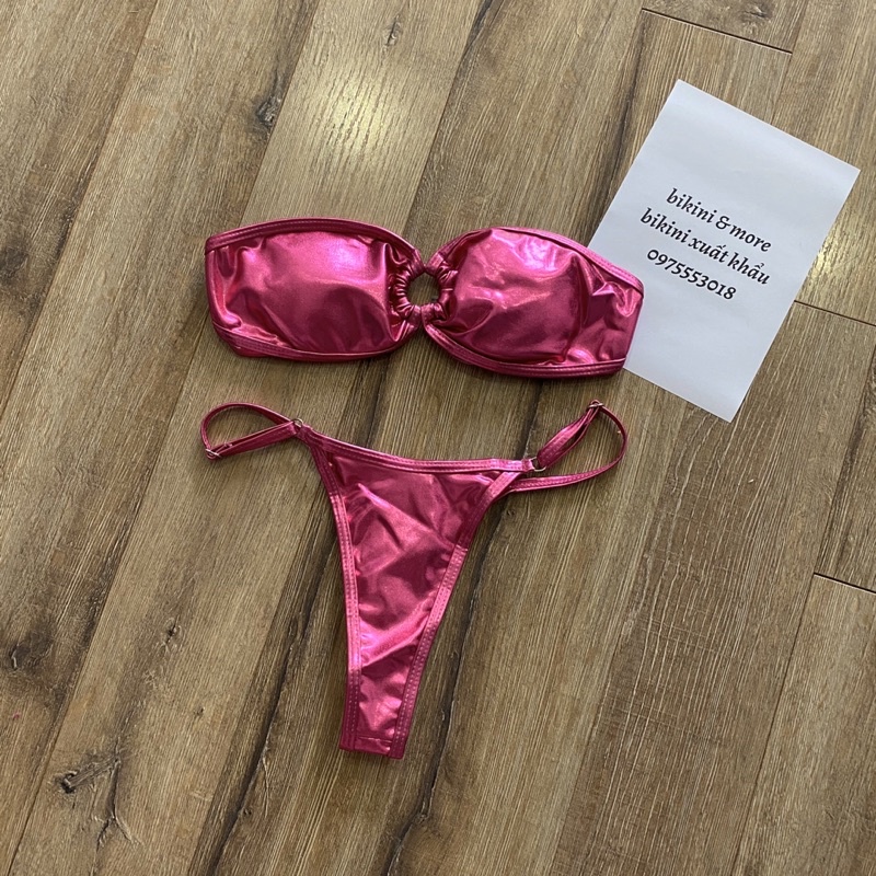 [BKN1389] &lt;ÂU&gt; SET BIKINI QUÂY DA BÓNG HỒNG/XANH KHUY TRÒN NGỰC