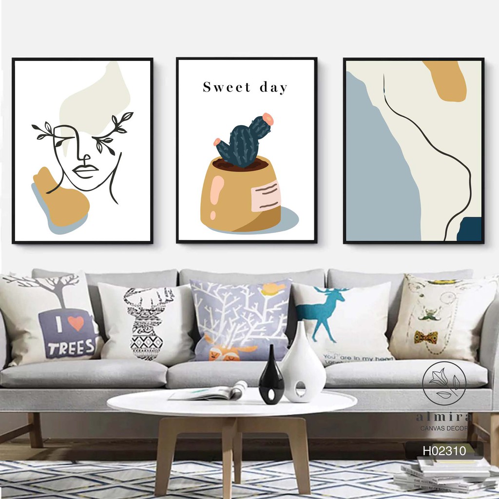 [Mã SRJULY1215 giảm 20K đơn 50K] 💘💘 Bộ 3 Tranh Canvas gam màu pastel HOT nhất 2020 - tặng đinh treo 3 chân[H023] | BigBuy360 - bigbuy360.vn