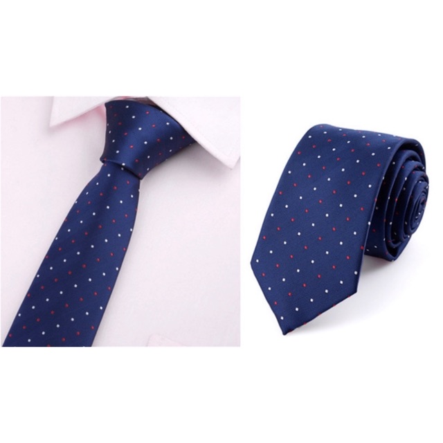Cà vạt 6cm xanh chấm bi cao cấp