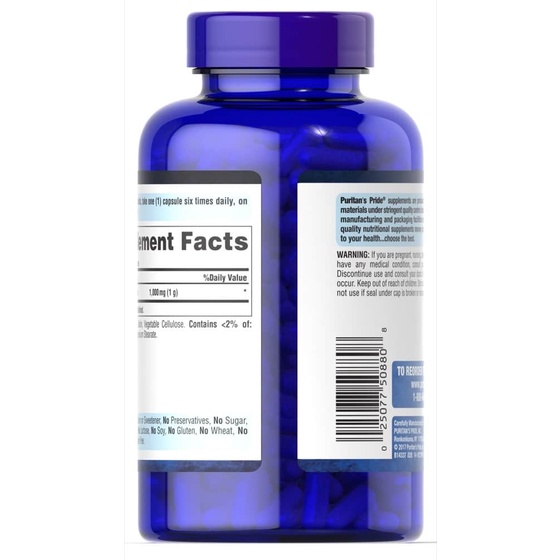 Viên uống bổ sung L-Arginine hỗ trợ tim mạch Puritan’s Pride L-Arginine 1000mg 100 viên