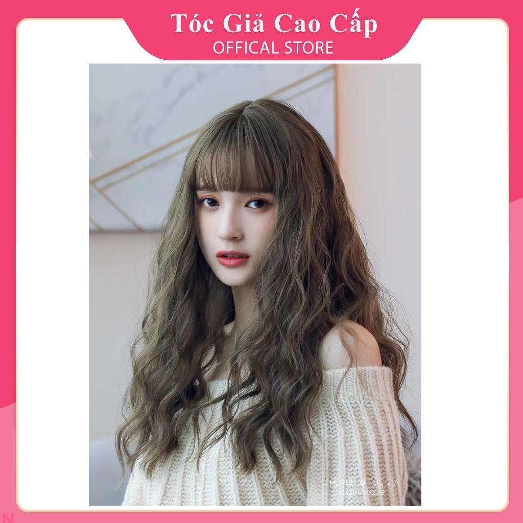 Tóc giả nguyên đầu xù sóng dành cho nữ đẹp, tặng kèm lưới trùm tóc giả, d8174