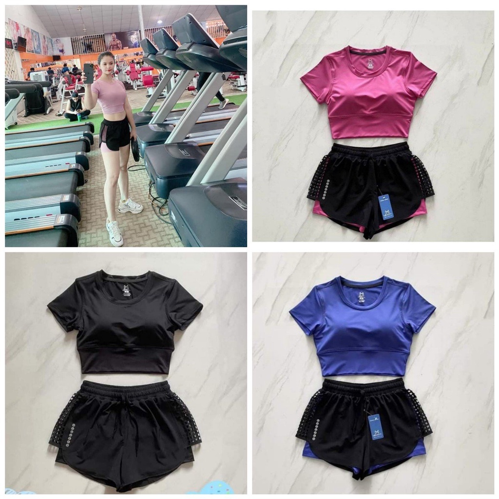 Bộ croptop quần đùi tập Gym áo kèm mút ngực xịn xò