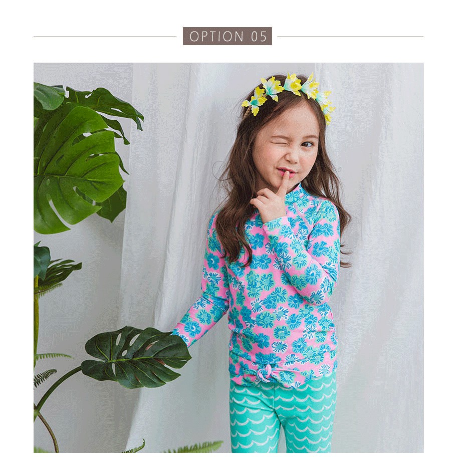 Set đồ bơi 2 mảnh dài tay màu cầu vồng cho bé gái 2-11 tuổi