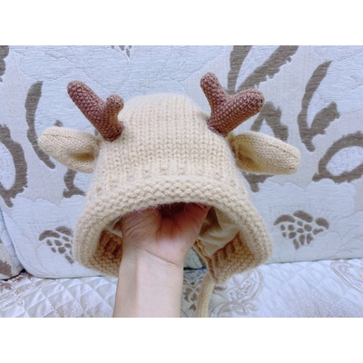 Mũ len tuần lộc 2 lớp cho bé trai và bé gái