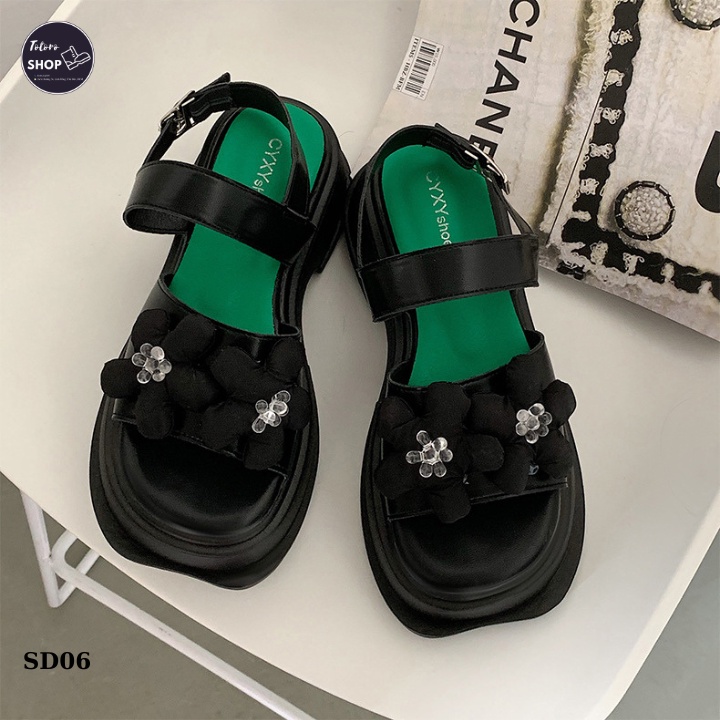 [Hàng Sẵn] [Ảnh Thật] [Freeship] Giày Sandal Nữ Đế Dày Quai Hậu Đính Hoa Đi Học Đi Chơi - SD06