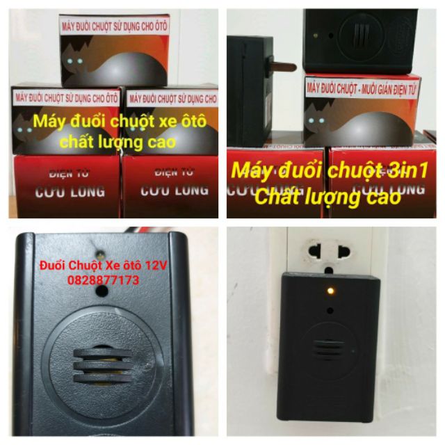 COMBO 04 Thiết Bị [ 1 Đuổi chuột xe ôtô+ 2 Máy đuổi chuột trên trần nhà +1 Máy đuổi chuột và muỗi gián ]