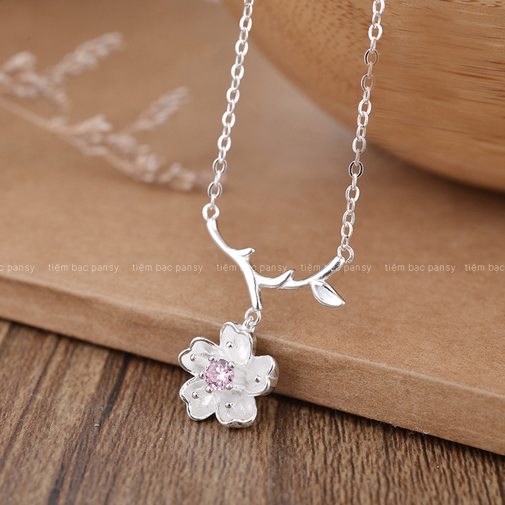 Dây chuyền bạc nữ hoa anh đào Sakura, vòng cổ bạc 925 PANSY phong cách Nhật Bản