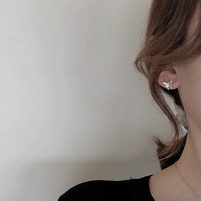 Khuyên Vành Tai Bạc Hình Bướm Đính Đá Pha Lê Phong Cách Cổ Điển Cho Nữ