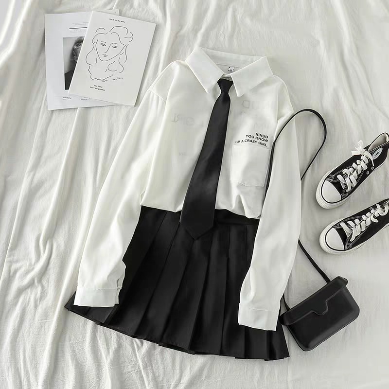 Set Áo sơ mi Cavat kèm Chân váy xếp ly khóa kéo hot - hàng mới