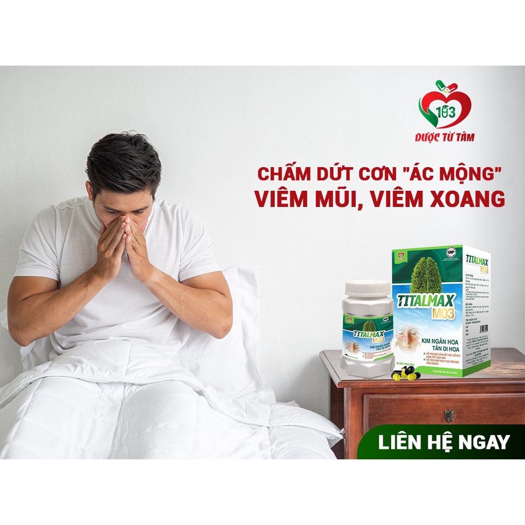 Titalmax M03 Giảm viêm xoang nghẹt mũi khó thở hắt hơi sổ mũi đau nhức vùng đầu trán Hộp 50 Viên