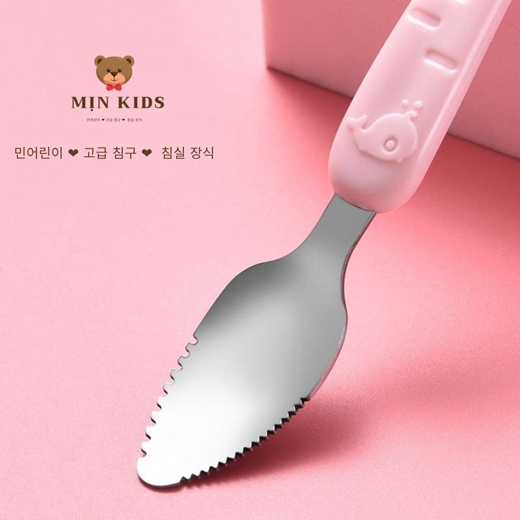 Thìa nạo hoa quả 2 đầu cho bé kết hợp thìa ăn dặm MỊN KIDS, nhỏ gọn tiện lợi