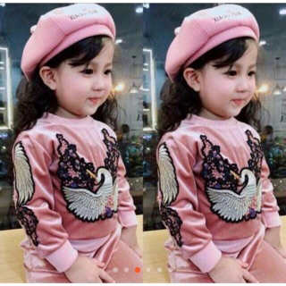 Bộ nhung thêu chim cho bé
