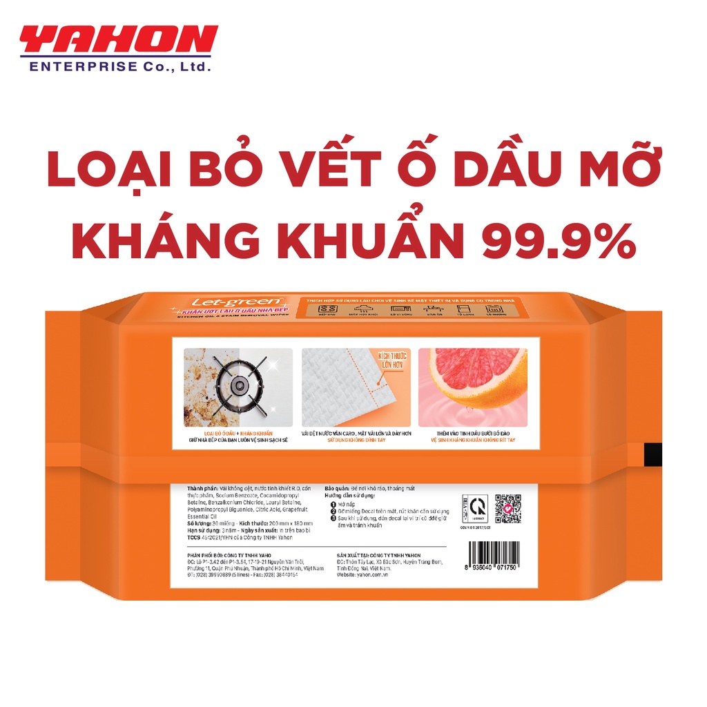 {SẢN PHẨM MỚI} KHĂN ƯỚT LAU Ố DẦU NHÀ BẾP LET-GREEN 30 MIẾNG